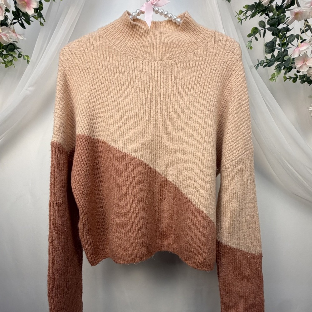 Planet Gold Sweater Womens Small High Neck Pullover Cropped Multicolor